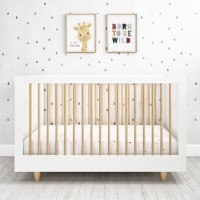 GRADE A1 - White Cot Bed with Pine Detail and 3 Adjustable Heights - Astelle