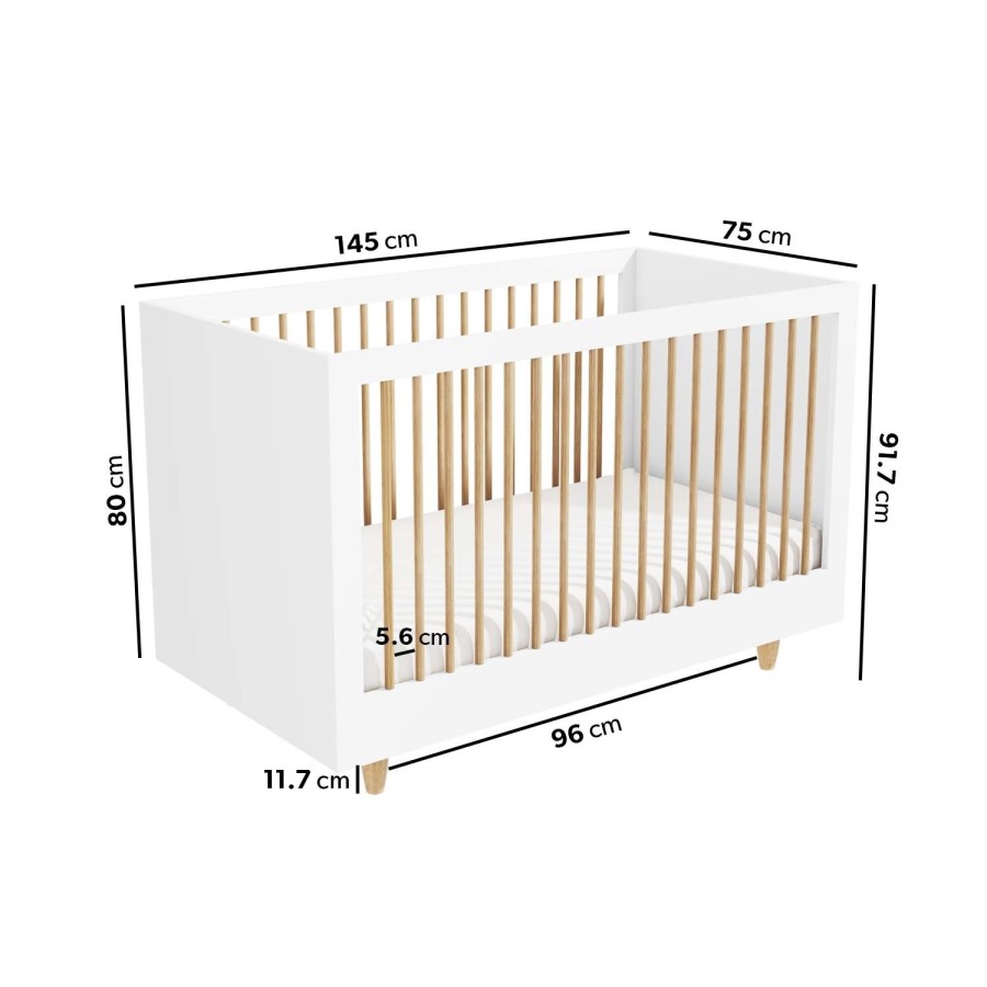 GRADE A2 - White Scandi Pine Wood Convertible Cot Bed - Astelle
