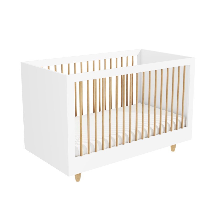 GRADE A1 - White Cot Bed with Pine Detail and 3 Adjustable Heights - Astelle