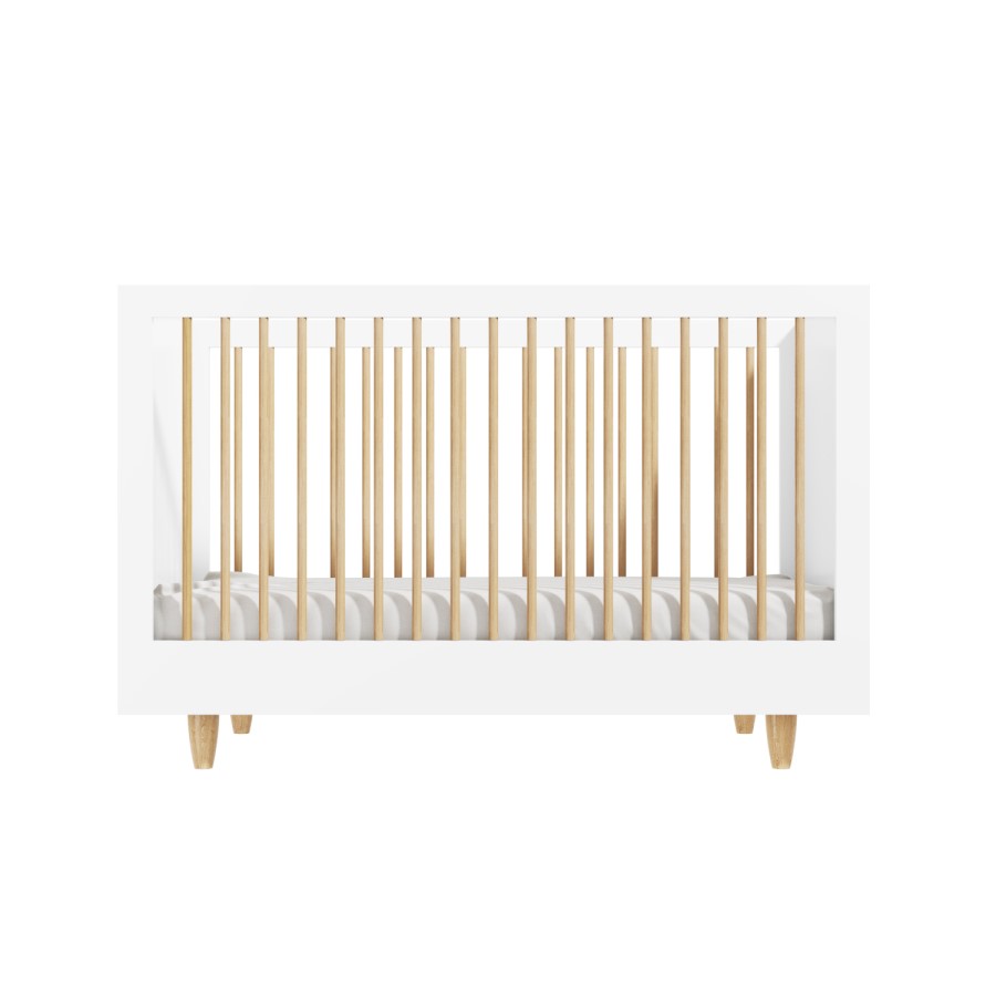 GRADE A1 - White Cot Bed with Pine Detail and 3 Adjustable Heights - Astelle