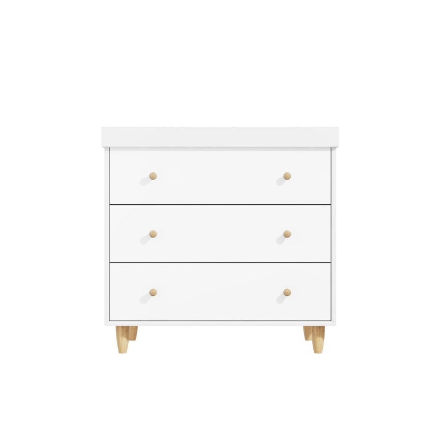 White Scandi Pine Wood Changing Unit with 3 Drawers - Astelle