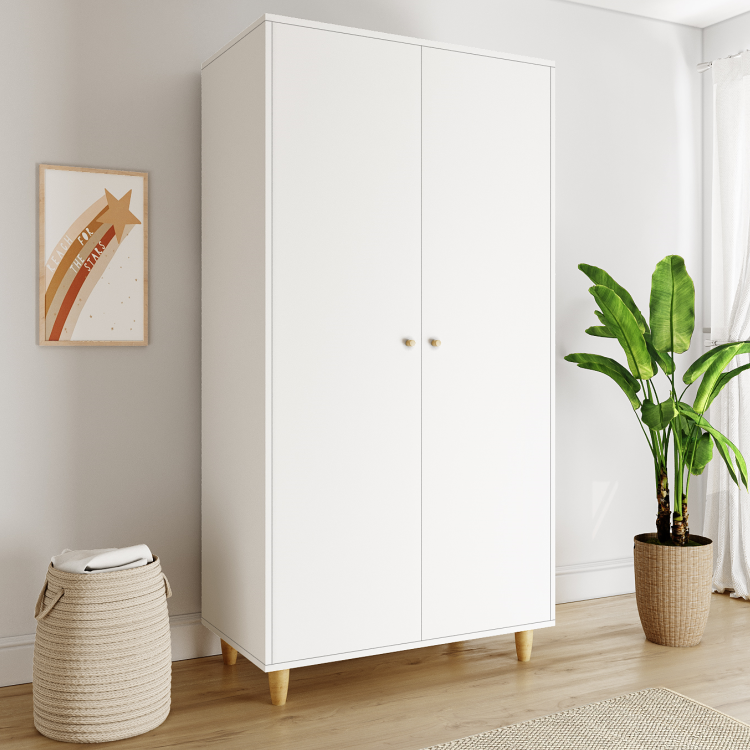 ONLY OPENED - White Scandi Pine Wood Nursery Wardrobe - Astelle