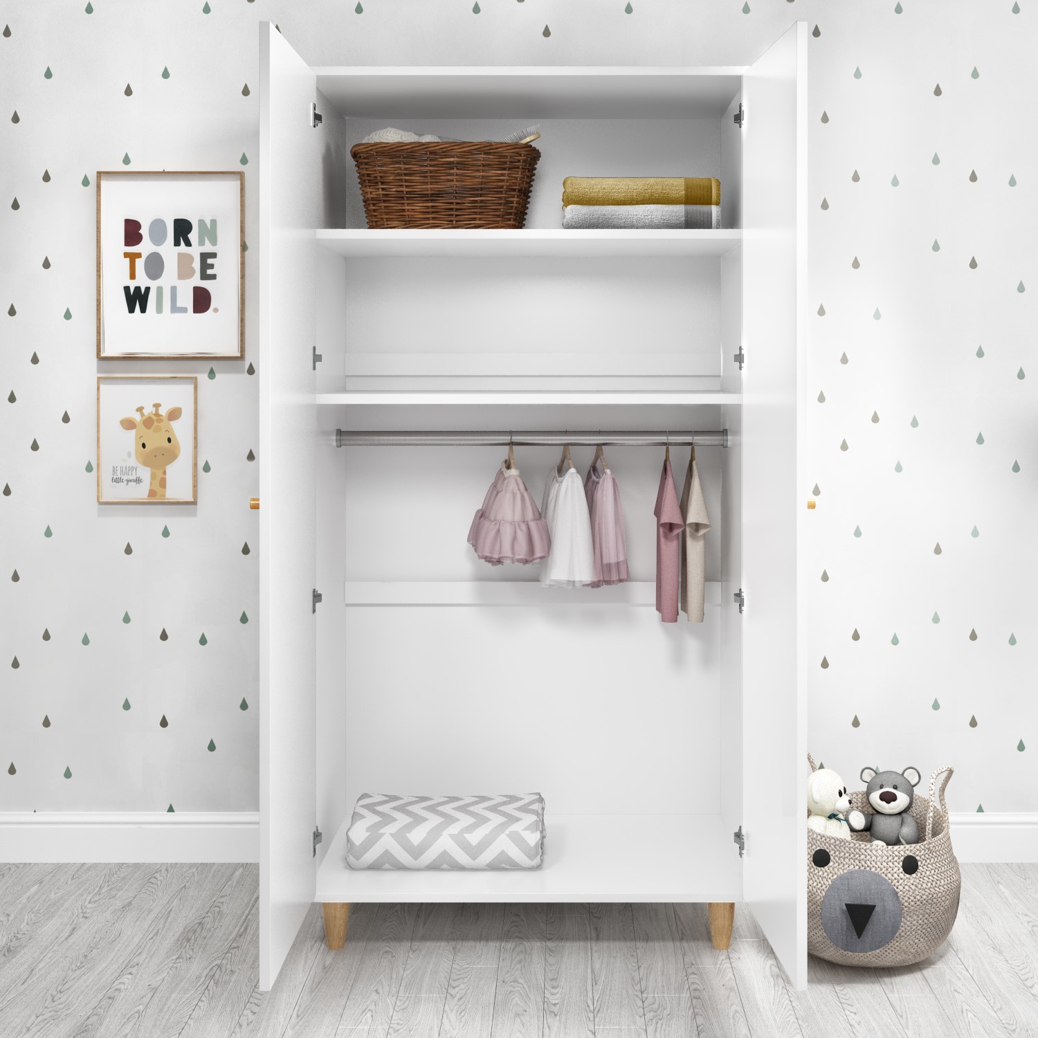 GRADE A1 White 2 Door Wardrobe with Adjustable Internal Shelves