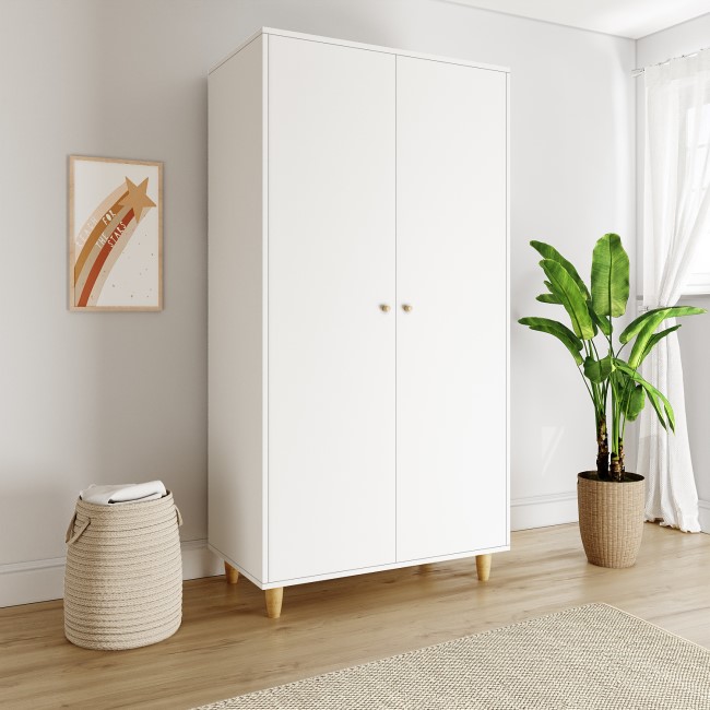 ONLY OPENED - White Scandi Pine Wood Nursery Wardrobe - Astelle