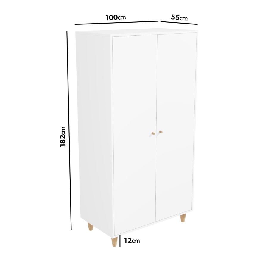 ONLY OPENED - White Scandi Pine Wood Nursery Wardrobe - Astelle
