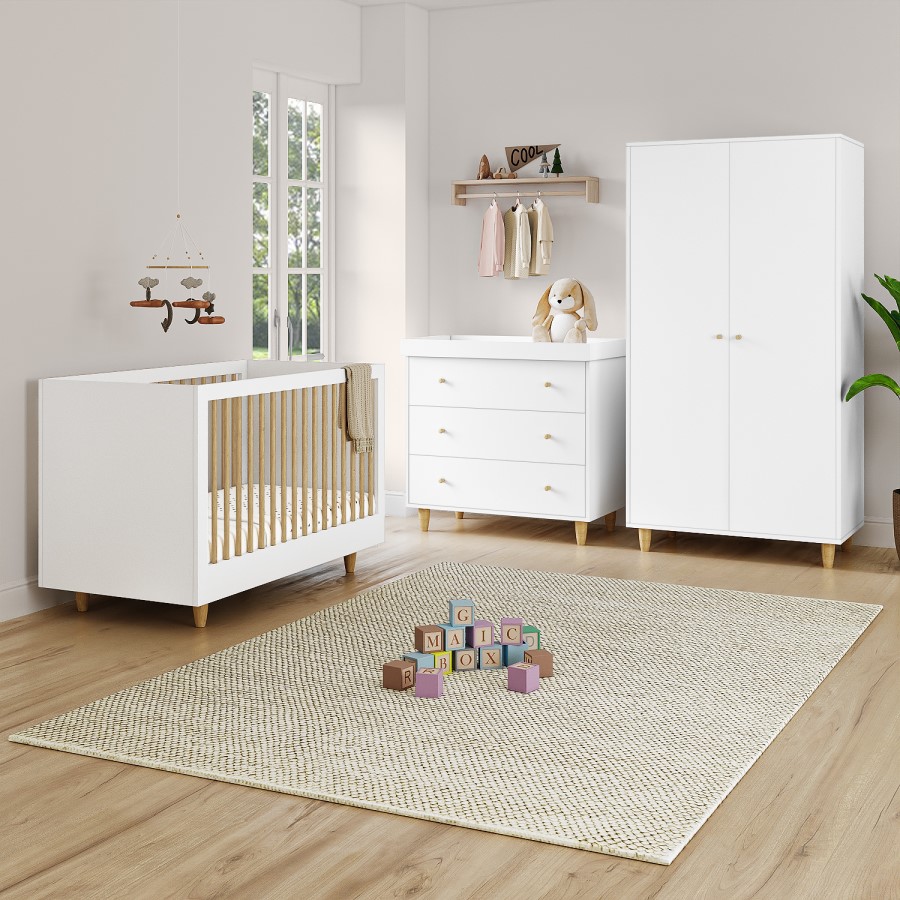 ONLY OPENED - White Scandi Pine Wood Nursery Wardrobe - Astelle