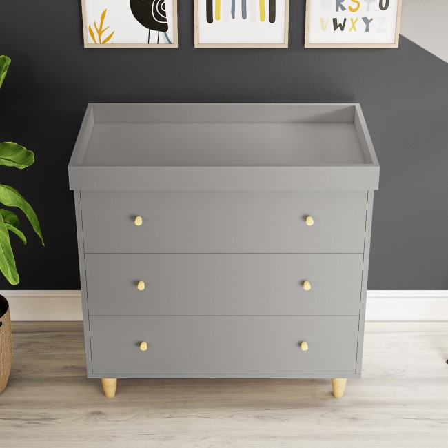 Grey Scandi Pine Wood Changing Unit with 3 Drawers - Astelle