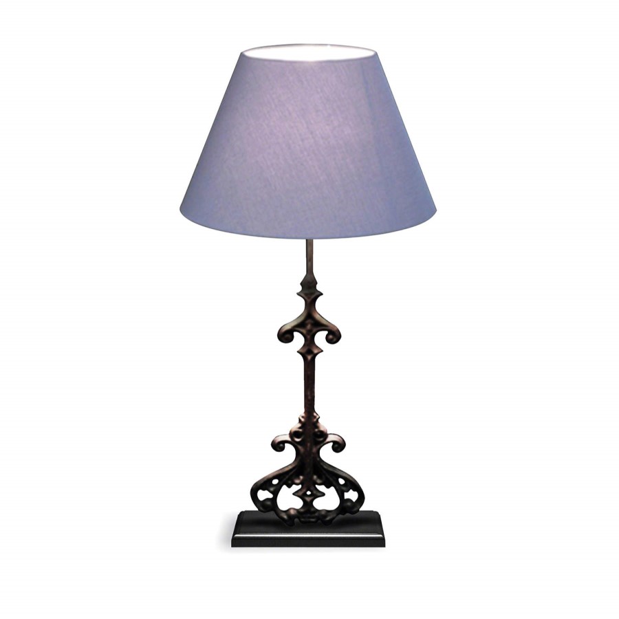Oceans Apart French Black Iron Table Lamp With Blue Shade