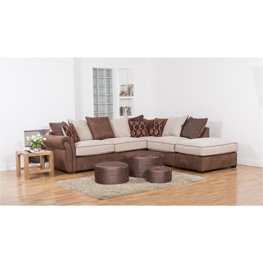 Aston Pack of 3 Brown Patterned Footstools