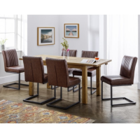 Julian Bowen Aspen Extendable Dining Table in Reclaimed Pine & 6 Brown Brooklyn Faux Leather Chairs