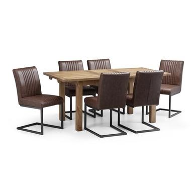 Julian Bowen Aspen Extendable Dining Table in Reclaimed Pine & 6 Brown Brooklyn Faux Leather Chairs