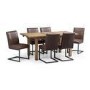 Julian Bowen Aspen Extendable Dining Table in Reclaimed Pine & 6 Brown Brooklyn Faux Leather Chairs