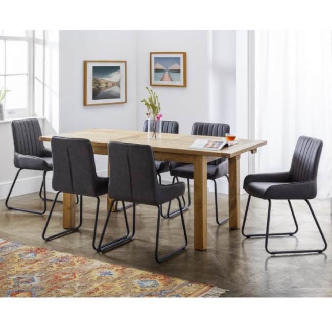 Julian Bowen Aspen Extendable Dining Table in Recalimed Pine & 6 Black Soho Chairs - Industrial