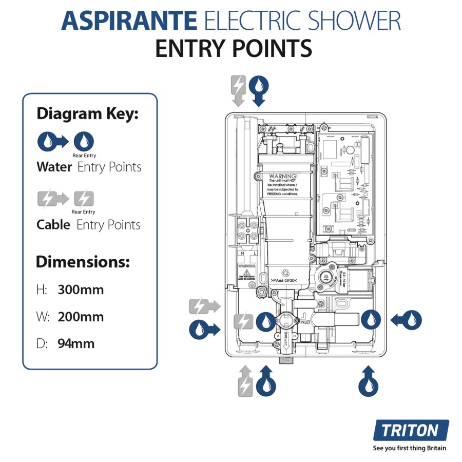 Triton Aspirante 8.5kw Brushed Steel Electric Shower