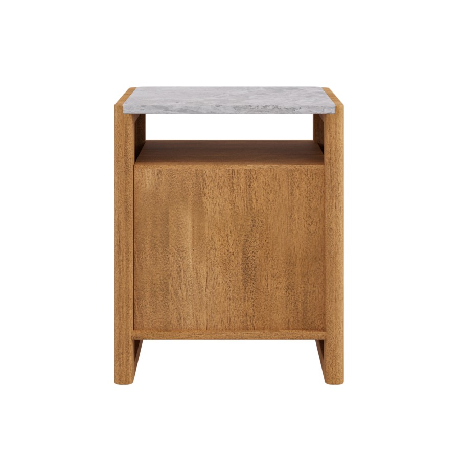 Solid Acacia 2 Drawer Bedside Table with Real Marble Top - Asher