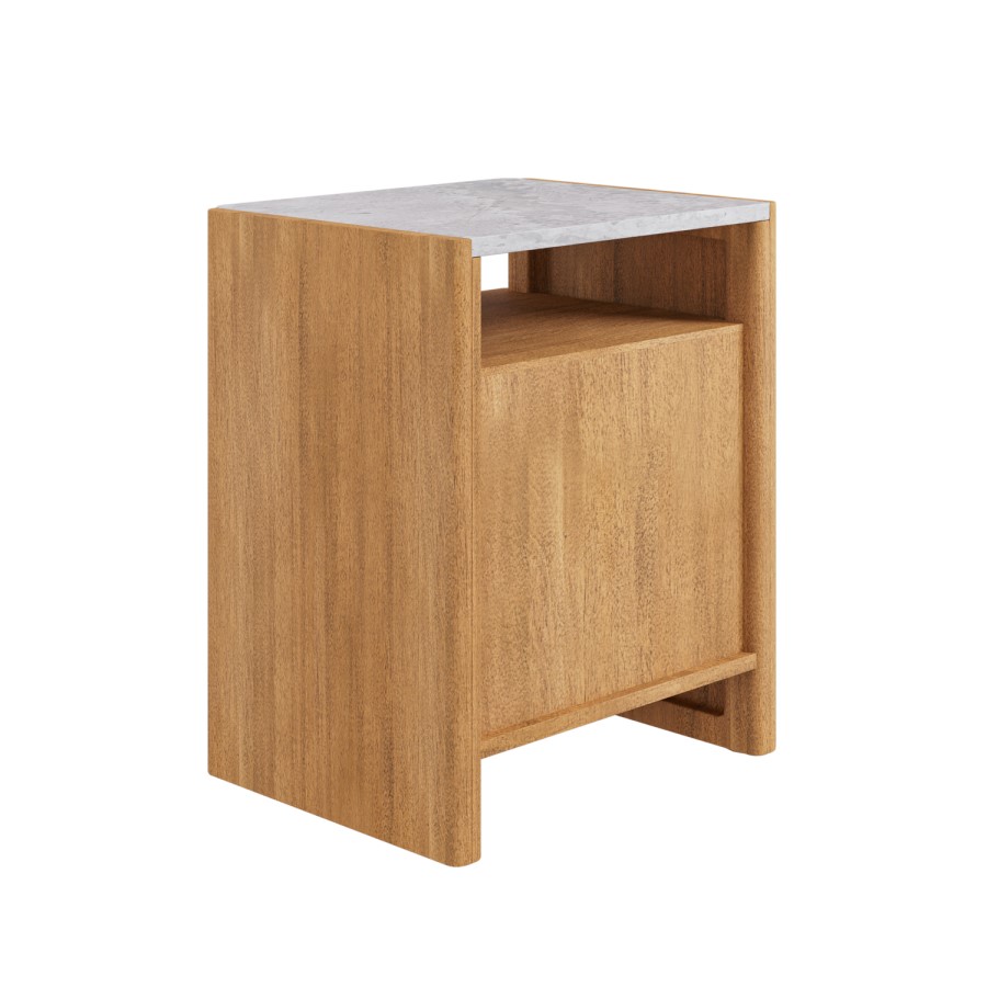 Solid Acacia 2 Drawer Bedside Table with Real Marble Top - Asher