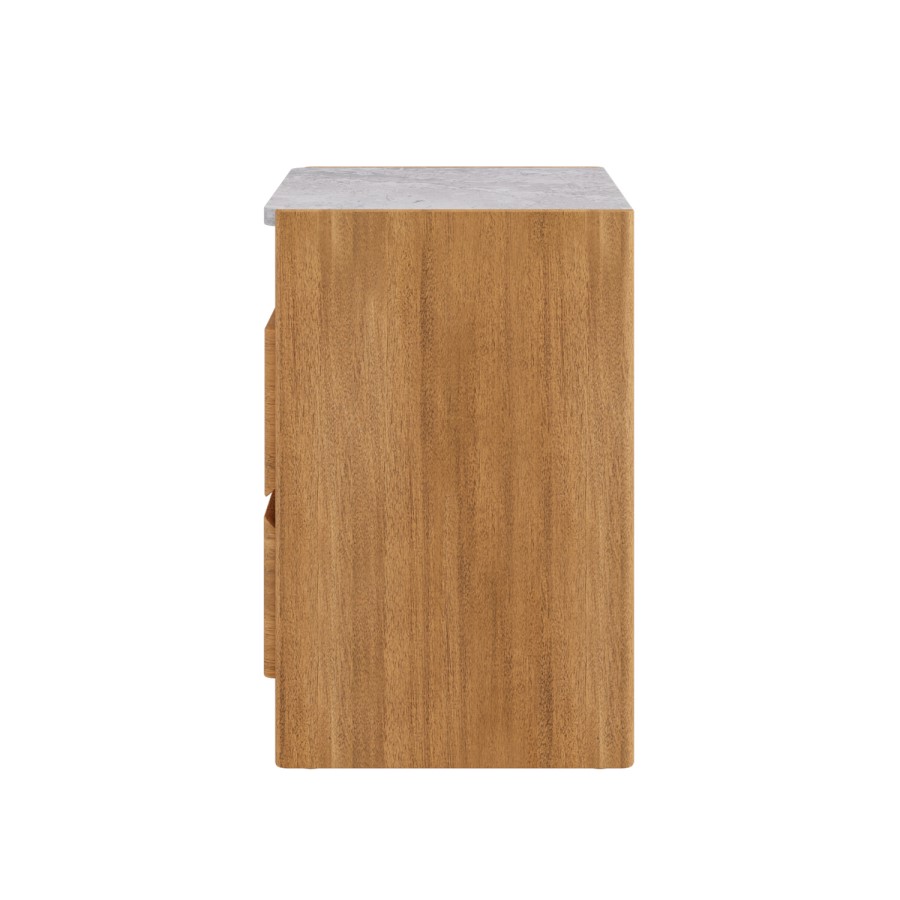 Solid Acacia 2 Drawer Bedside Table with Real Marble Top - Asher