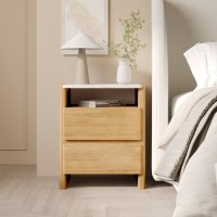 Solid Acacia 2 Drawer Bedside Table with Real Marble Top - Asher