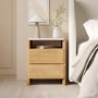 Solid Acacia 2 Drawer Bedside Table with Real Marble Top - Asher