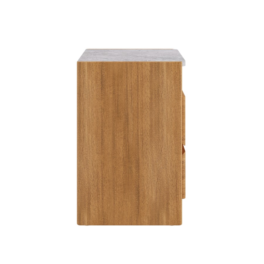 Solid Acacia 2 Drawer Bedside Table with Real Marble Top - Asher