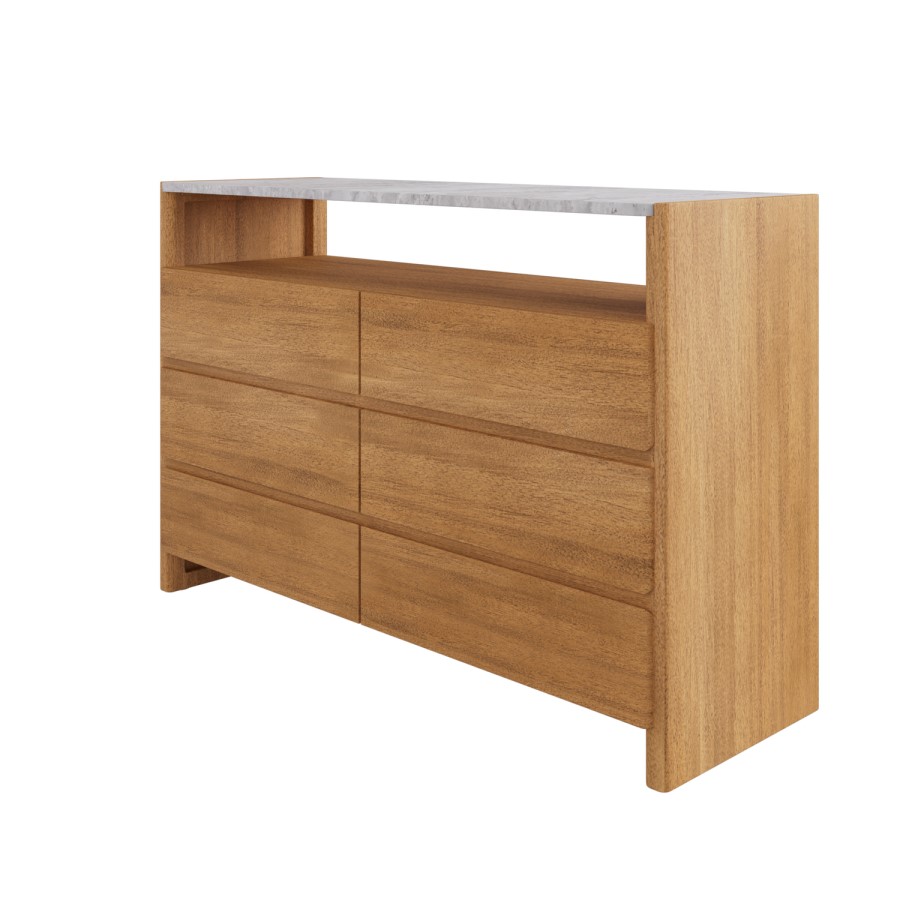 Solid Acacia Chest of 6 Drawers with Real Marble Top - Asher