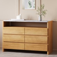 Solid Acacia Chest of 6 Drawers with Real Marble Top - Asher
