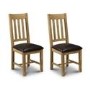 Julian Bowen Astoria Pair of Dining Chairs in Waxed Oak with Dark Brown Faux Leather Seat