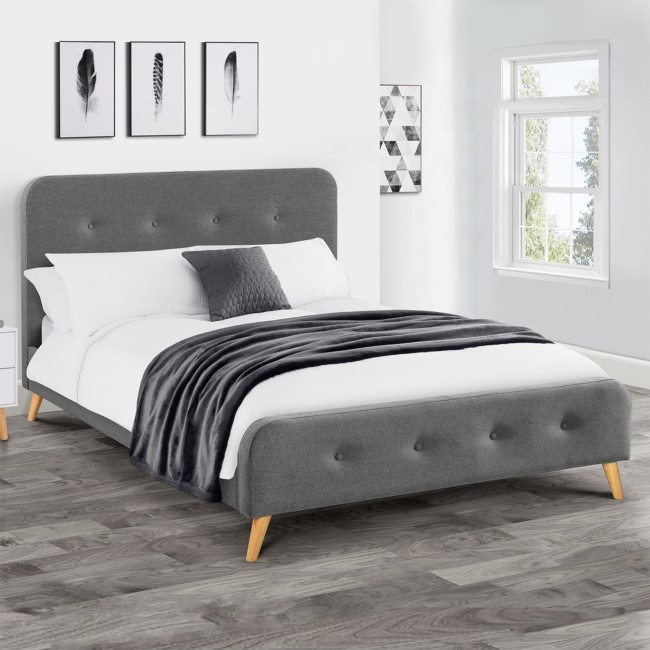 Grey Fabric Upholstered Double Bed Frame with Curved Headboad Astrid