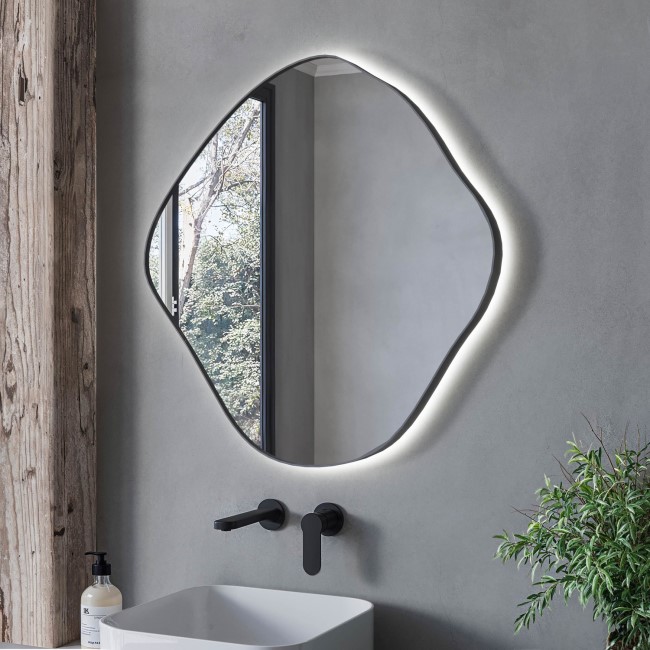 Pebble Black Backlit Heated Bathroom Mirror with Lights 760 x 800mm - Aster