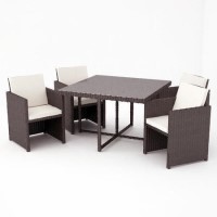 GRADE A1 - Astoria 5 Piece Garden Cube Set in Glass and Brown Wicker Rattan