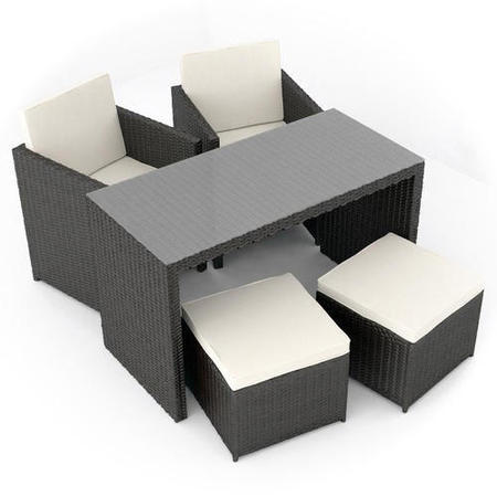Astoria 5 Piece Garden Dining Set in Black Wicker Rattan