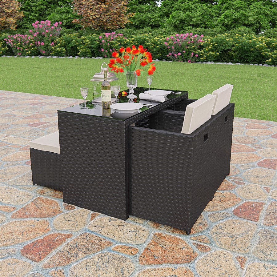 Astoria 5 Piece Garden Dining Set in Black Wicker Rattan