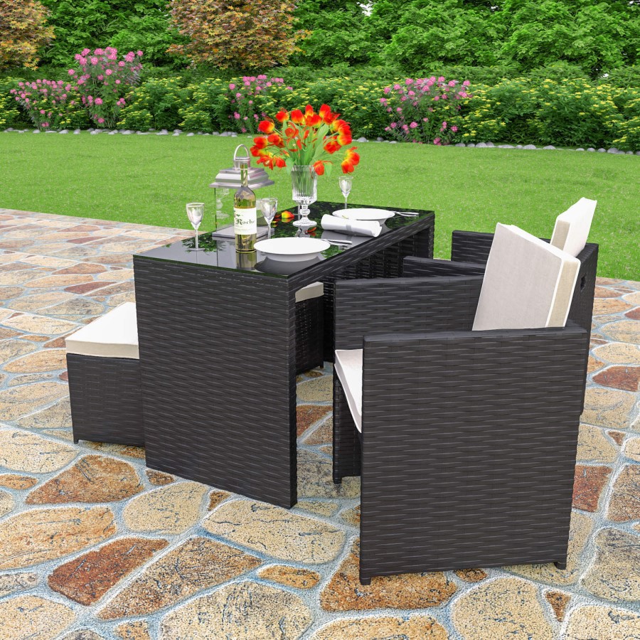 Astoria 5 Piece Garden Dining Set in Black Wicker Rattan
