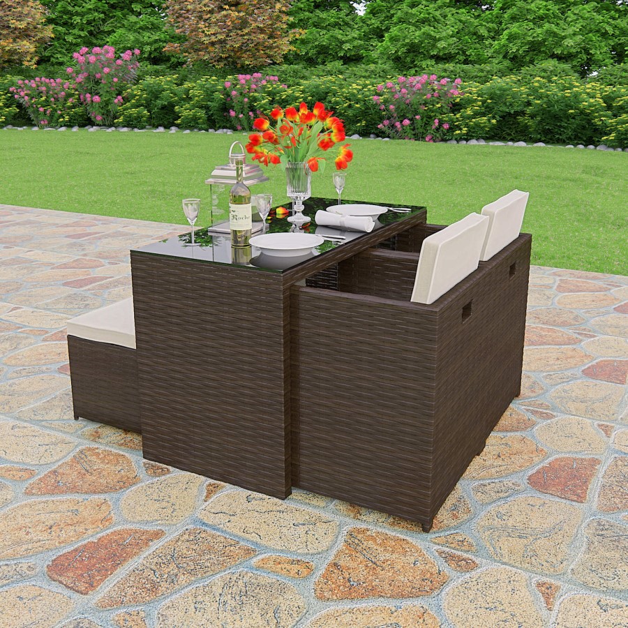 Astoria 5 Piece Garden Dining Set in Brown Wicker Rattan