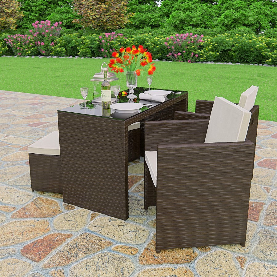 Astoria 5 Piece Garden Dining Set in Brown Wicker Rattan