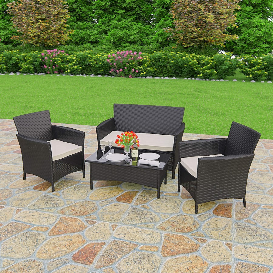 Astoria Outdoor 4 Piece Suite in Black Wicker Rattan