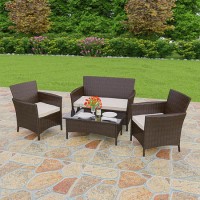 GRADE A1 - Astoria Outdoor 4 Piece Suite in Brown Wicker Rattan