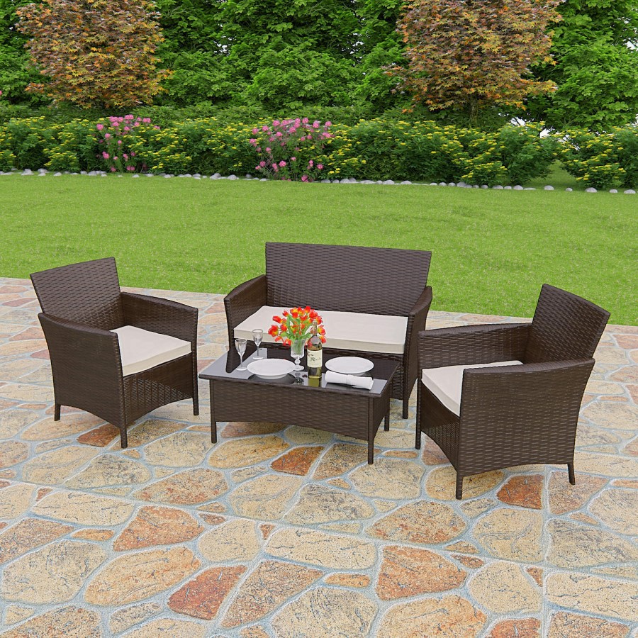 GRADE A1 - Astoria Outdoor 4 Piece Suite in Brown Wicker Rattan
