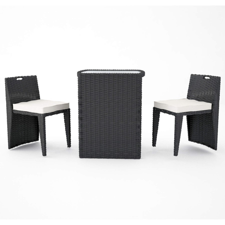 Astoria 3 Piece Garden Dining Set in Black Wicker Rattan