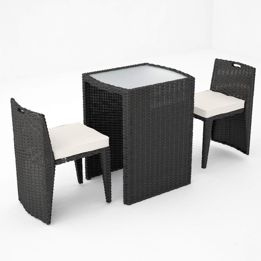 Astoria 3 Piece Garden Dining Set in Black Wicker Rattan