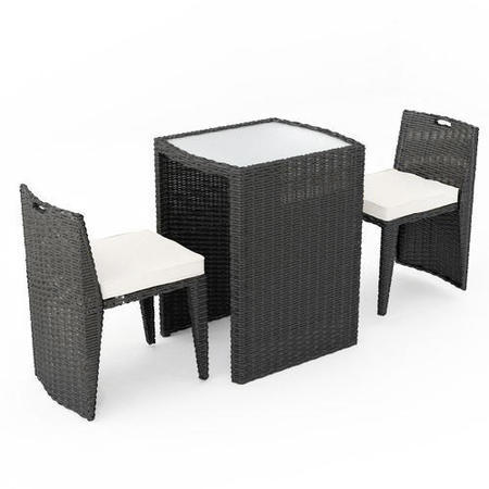 Astoria 3 Piece Garden Dining Set in Black Wicker Rattan