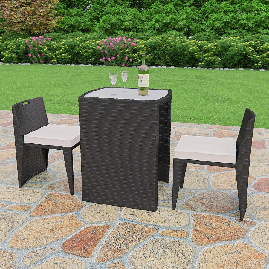 Astoria 3 Piece Garden Dining Set in Black Wicker Rattan