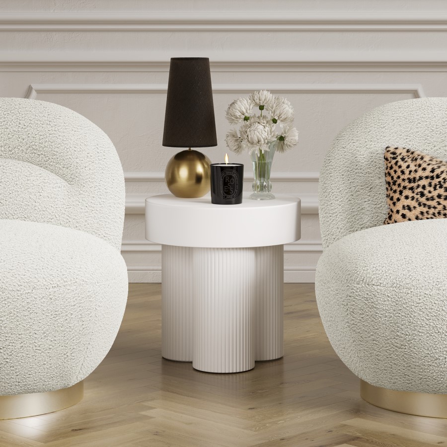 Round White Ribbed side table - Astrid