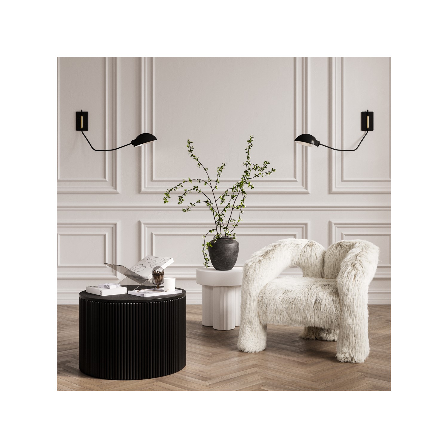 White Ribbed Rounded Bedside Table Perth Round White Ribbed side table - Astrid - Furniture123