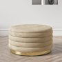 Round Storage Pouffe Upholstered in Beige Velvet - Astrid