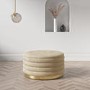 Round Storage Pouffe Upholstered in Beige Velvet - Astrid