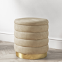 Small Round Pouffe Stool Upholstered in Beige Velvet - Astrid 