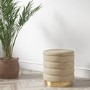 Small Round Pouffe Stool Upholstered in Beige Velvet - Astrid 