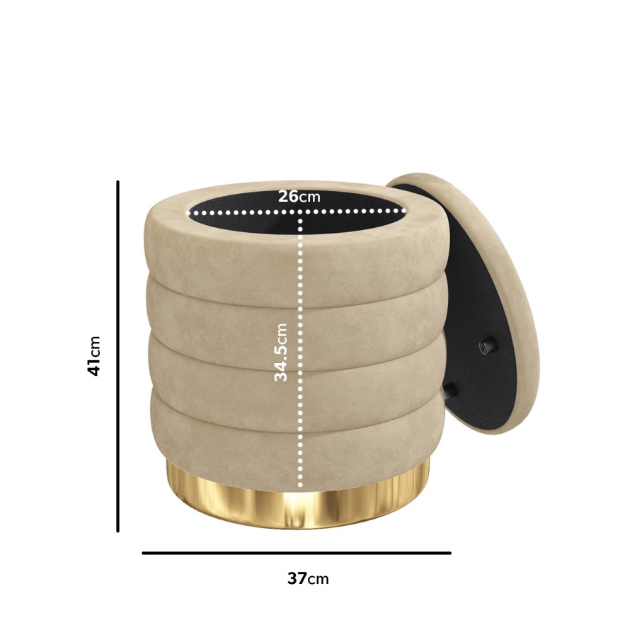 GRADE A1 - Small Round Pouffe Stool Upholstered in Beige Velvet - Astrid 