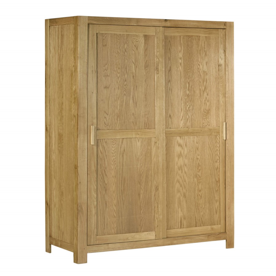 GRADE A2 - Atlantic Sliding Door Solid Light Oak Wardrobe - 1 Hanging Rail